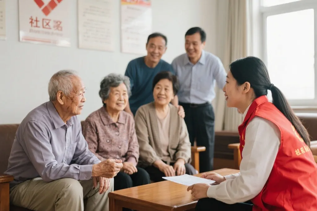 社区工作人员与老人交流,氛围理性
